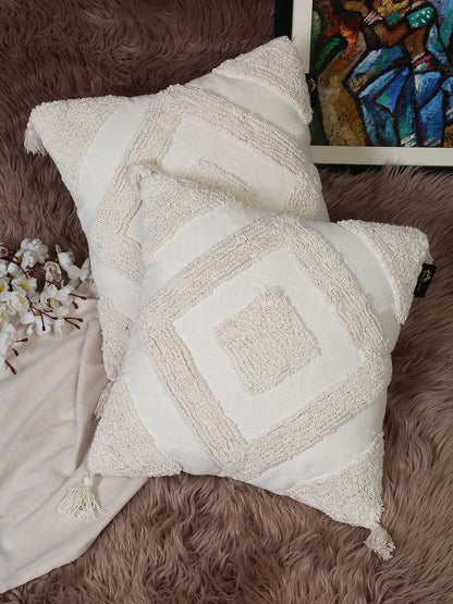 Set Of 2 Geometric Embroidered Pure Cotton Square Cushion Covers(16 X 16 Inches)