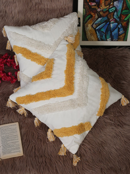 Set Of 2 Geometric Embroidered Pure Cotton Square Cushion Covers(16 X 16 Inches)