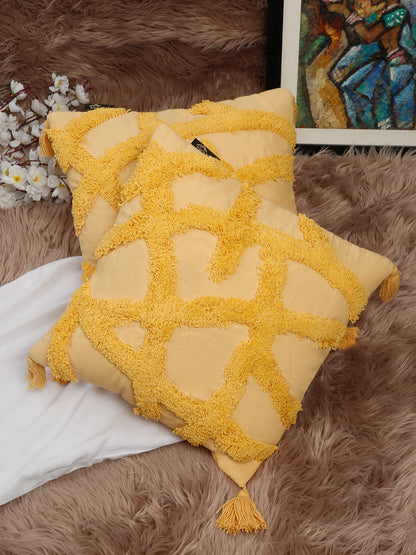Set Of 2 Geometric Embroidered Pure Cotton Square Cushion Covers(16 X 16 Inches)