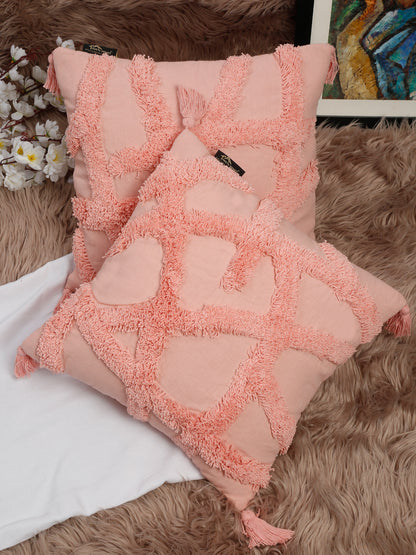 Set Of 2 Geometric Embroidered Pure Cotton Square Cushion Covers(16 X 16 Inches)