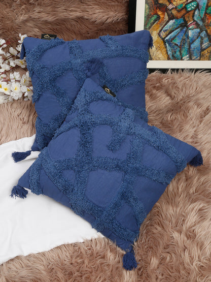 Set Of 2 Geometric Embroidered Pure Cotton Square Cushion Covers(16 X 16 Inches)