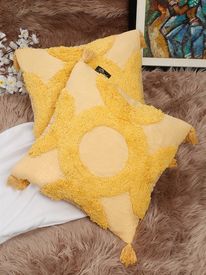 Set Of 2 Geometric Embroidered Pure Cotton Square Cushion Covers(16 X 16 Inches)