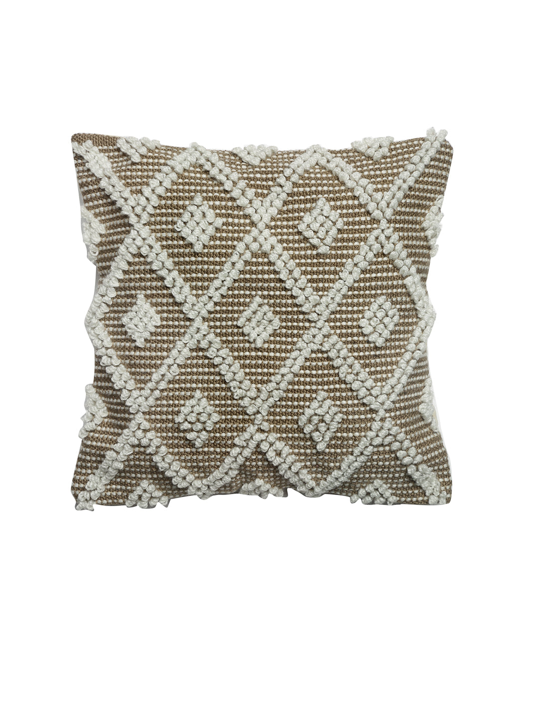 Beige & White Set of 2 Self Design Square Cushion Covers(16 X 16 Inches)