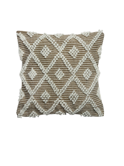 Beige & White Set of 2 Self Design Square Cushion Covers(16 X 16 Inches)