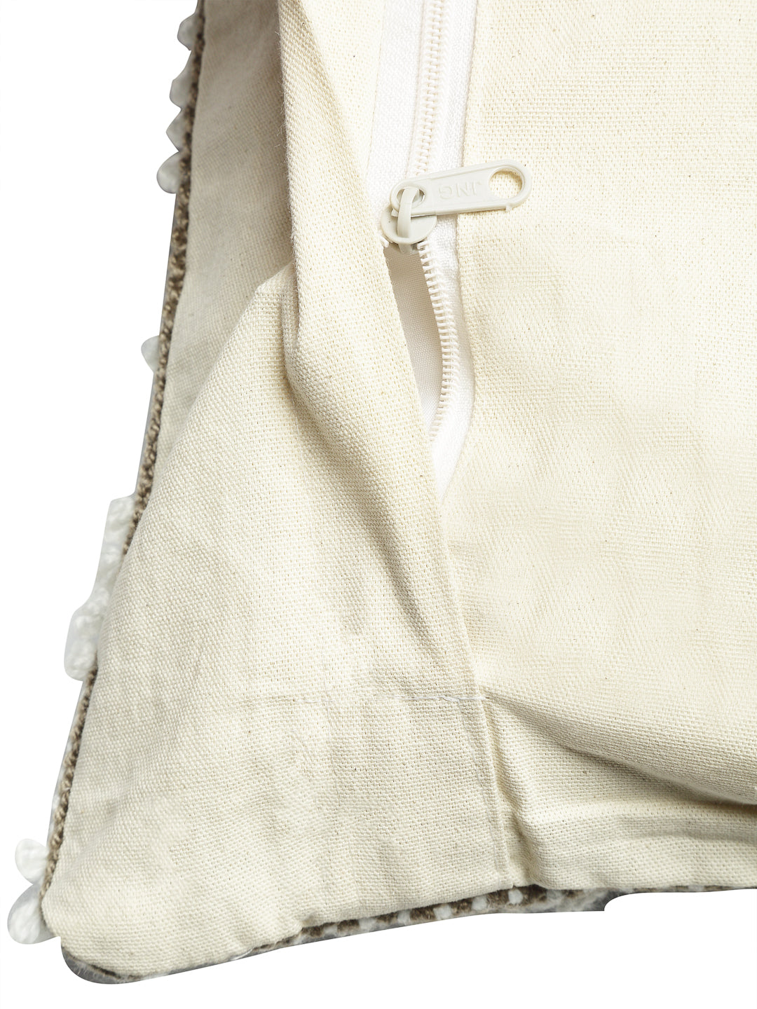 Beige & White Set of 2 Self Design Square Cushion Covers(16 X 16 Inches)