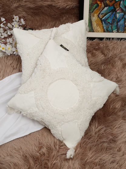Set Of 2 Geometric Embroidered Pure Cotton Square Cushion Covers(16 X 16 Inches)