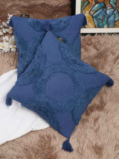 Set Of 2 Geometric Embroidered Pure Cotton Square Cushion Covers(16 X 16 Inches)