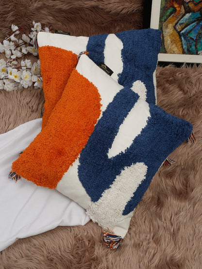 Set Of 2 Geometric Embroidered Pure Cotton Square Cushion Covers(16 X 16 Inches)