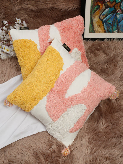 Set Of 2 Geometric Embroidered Pure Cotton Square Cushion Covers(16 X 16 Inches)