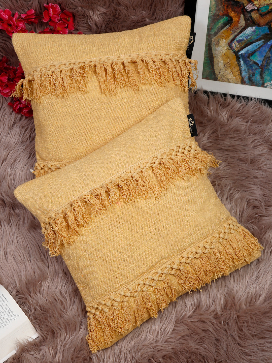Set Of 2 Geometric Embroidered Pure Cotton Square Cushion Covers(16 X 16 Inches)