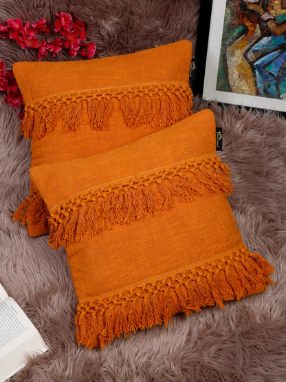 Set Of 2 Geometric Embroidered Pure Cotton Square Cushion Covers(16 X 16 Inches)