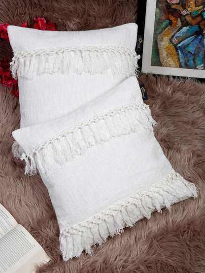 Set Of 2 Geometric Embroidered Pure Cotton Square Cushion Covers(16 X 16 Inches)