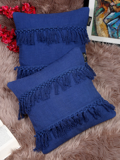 Set Of 2 Geometric Embroidered Pure Cotton Square Cushion Covers(16 X 16 Inches)