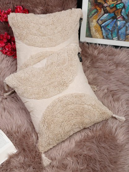Set Of 2 Geometric Embroidered Pure Cotton Square Cushion Covers(16 X 16 Inches)