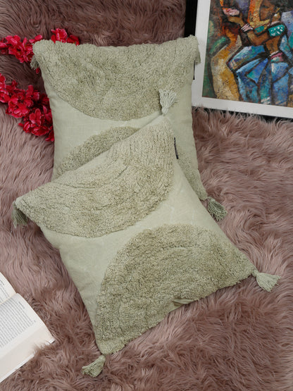 Set Of 2 Geometric Embroidered Pure Cotton Square Cushion Covers(16 X 16 Inches)