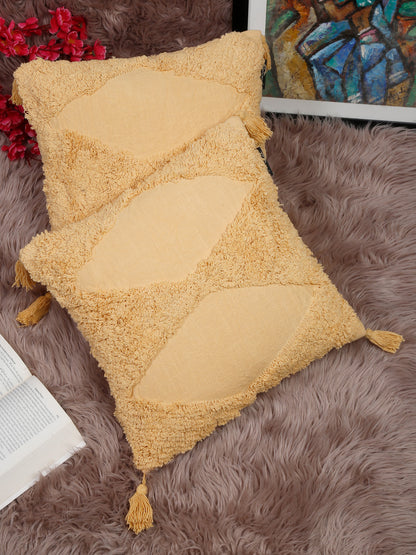 Set Of 2 Geometric Embroidered Pure Cotton Square Cushion Covers(16 X 16 Inches)