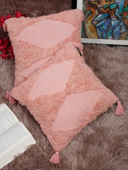 Set Of 2 Geometric Embroidered Pure Cotton Square Cushion Covers(16 X 16 Inches)