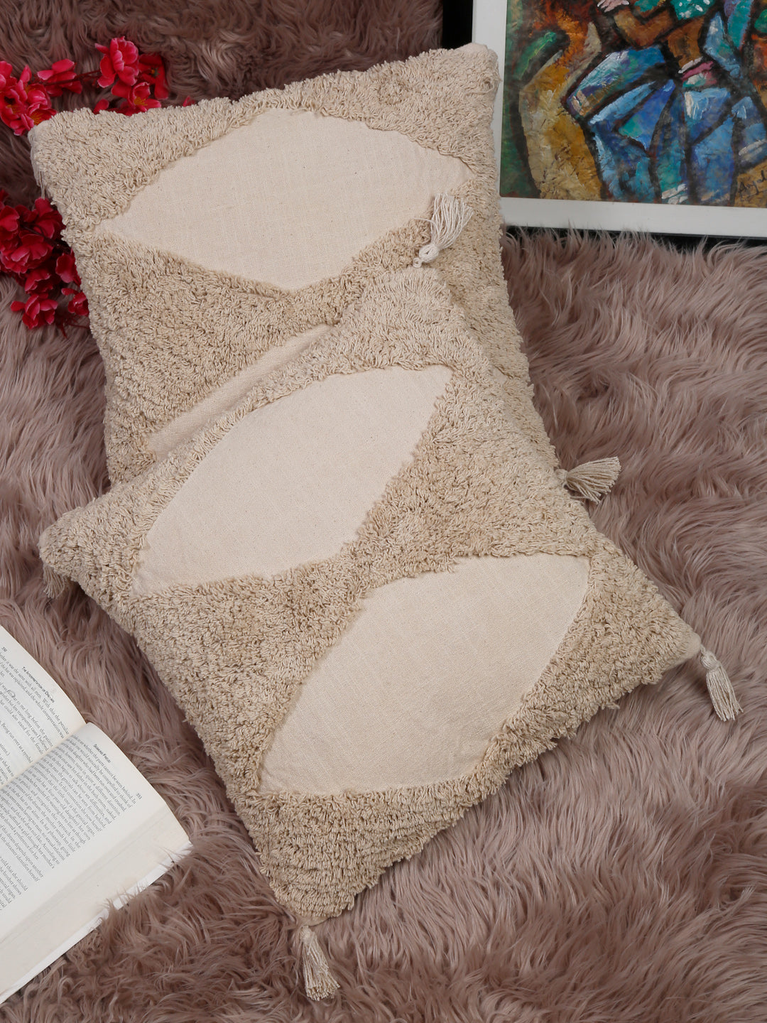 Set Of 2 Geometric Embroidered Pure Cotton Square Cushion Covers(16 X 16 Inches)