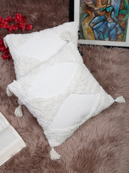 Set Of 2 Geometric Embroidered Pure Cotton Square Cushion Covers(16 X 16 Inches)