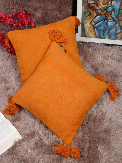 Set Of 2 Geometric Embroidered Pure Cotton Square Cushion Covers(16 X 16 Inches)