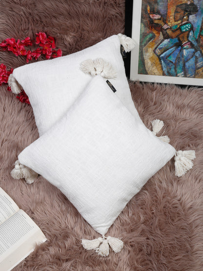 Set Of 2 Geometric Embroidered Pure Cotton Square Cushion Covers(16 X 16 Inches)