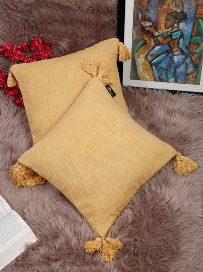 Set Of 2 Geometric Embroidered Pure Cotton Square Cushion Covers(16 X 16 Inches)