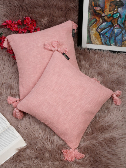 Set Of 2 Geometric Embroidered Pure Cotton Square Cushion Covers(16 X 16 Inches)