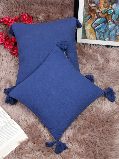 Set Of 2 Geometric Embroidered Pure Cotton Square Cushion Covers(16 X 16 Inches)