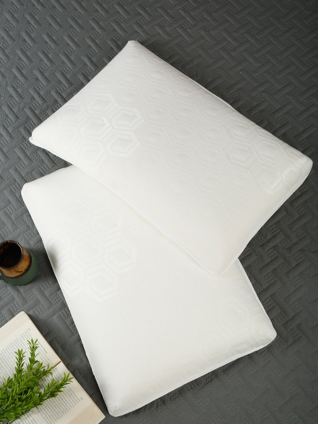 Cream Solid Cotton Medium Memory Foam Sleep Pillow-68.58 x 43.18 cm