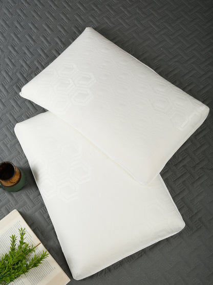 Cream Solid Cotton Medium Memory Foam Sleep Pillow-68.58 x 43.18 cm