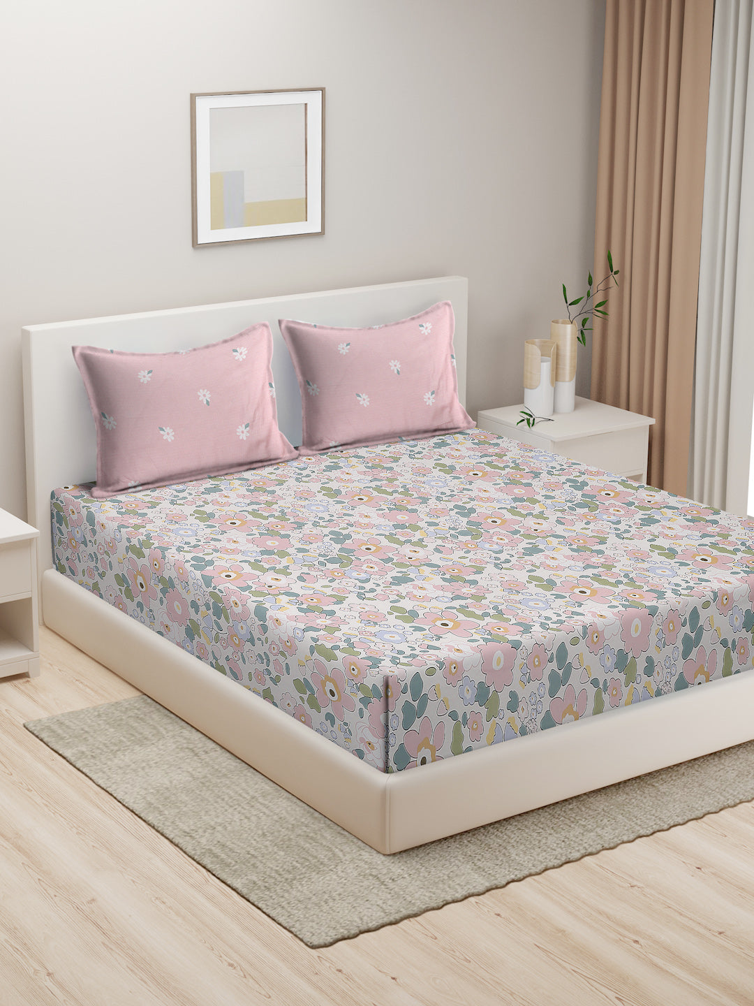 Soft Pollycotton Floral Bedsheet 220 TC Bedsheet with Maching  pillow cover