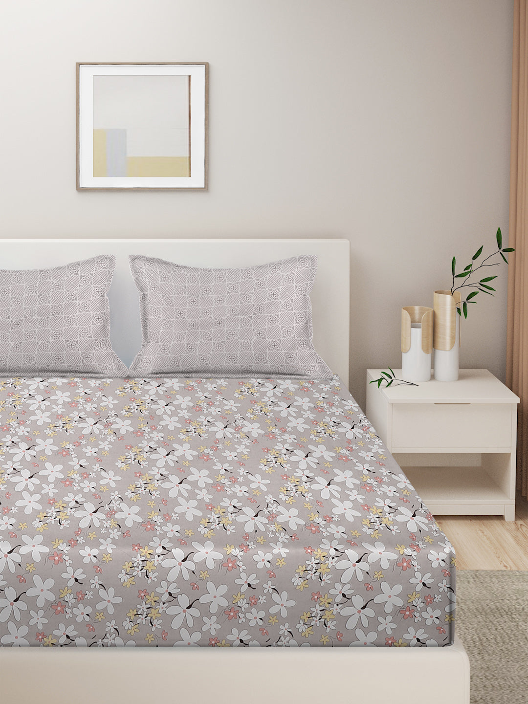 Soft Pollycotton Floral Bedsheet 220 TC Bedsheet with Maching  pillow cover