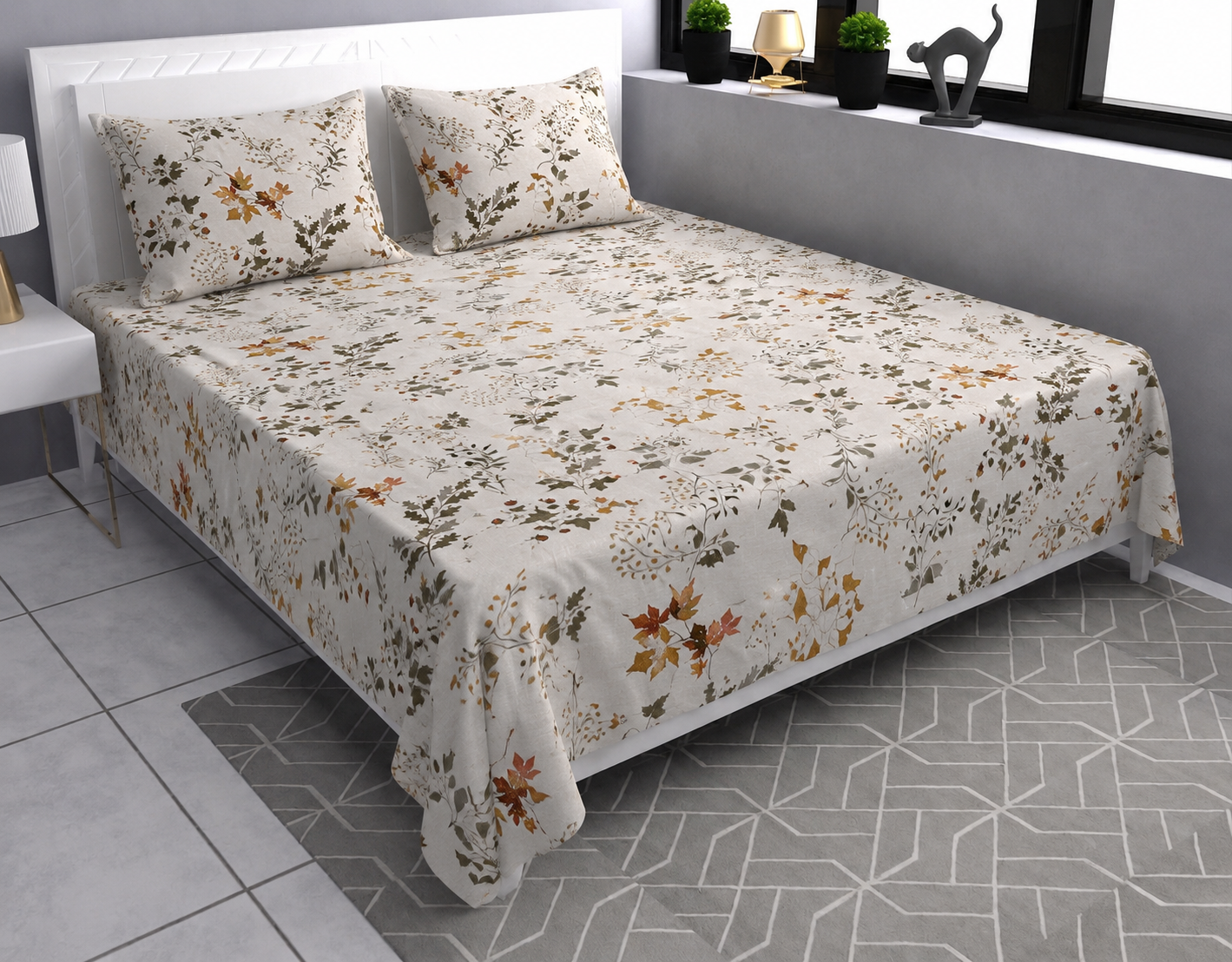 Soft Pollycotton Floral Bedsheet 220 TC Bedsheet with Maching  pillow cover
