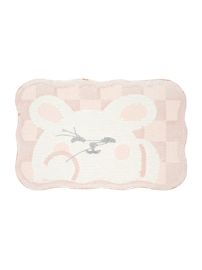 Grey & Black Printed Cotton Fur Anti Skid Bath Rugs