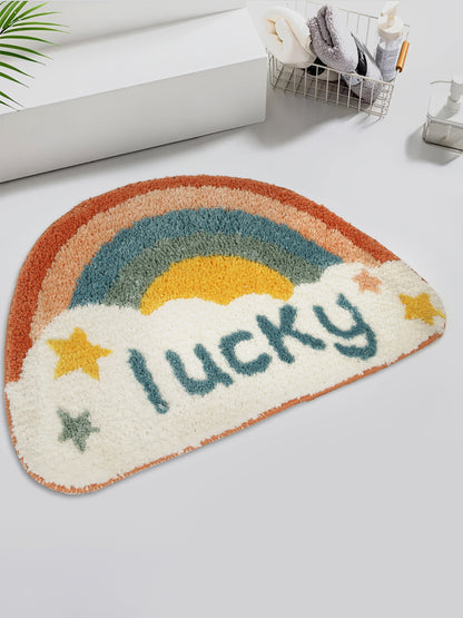 Grey & Black Printed Cotton Fur Anti Skid Bath Rugs