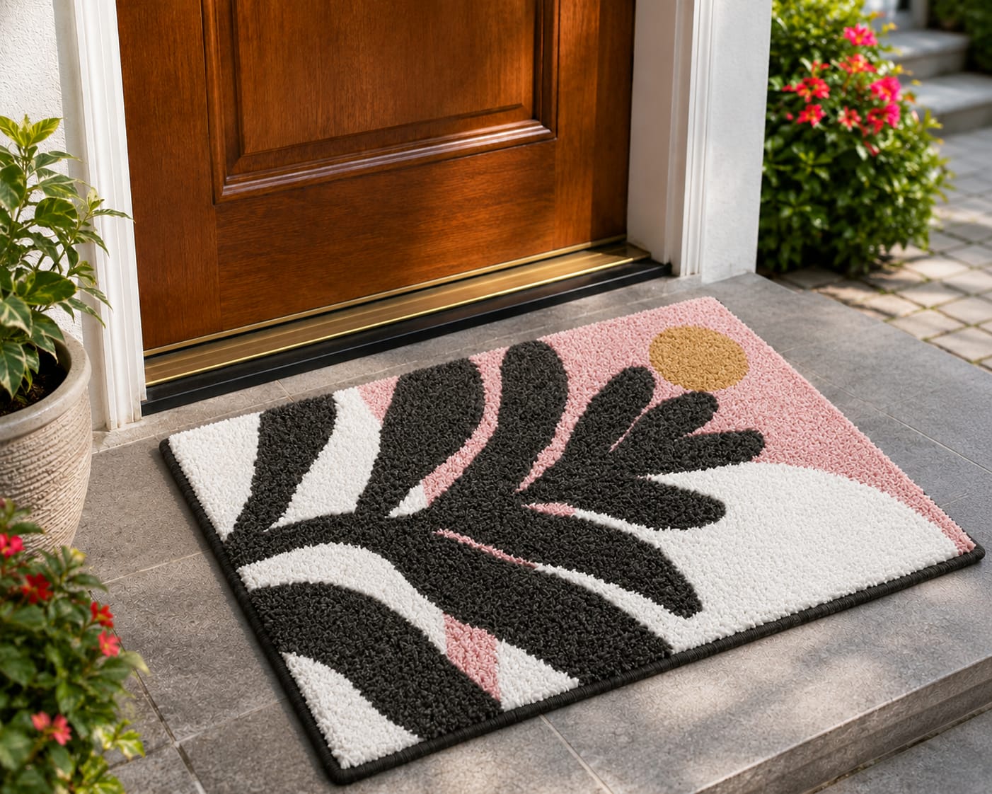 Geometric Pattern Anti-Skid Door Mat | Multipurpose Indoor & Outdoor Entrance Floor Mat | Soft, Durable & Easy to Clean | 16 x 24 Inch