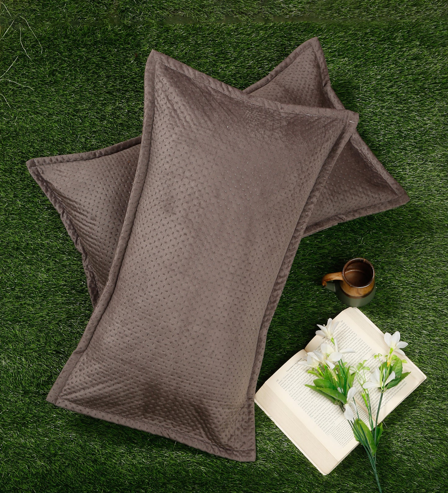 Turquoise Blue Self Design Rectangle Shaped Pillow Cover