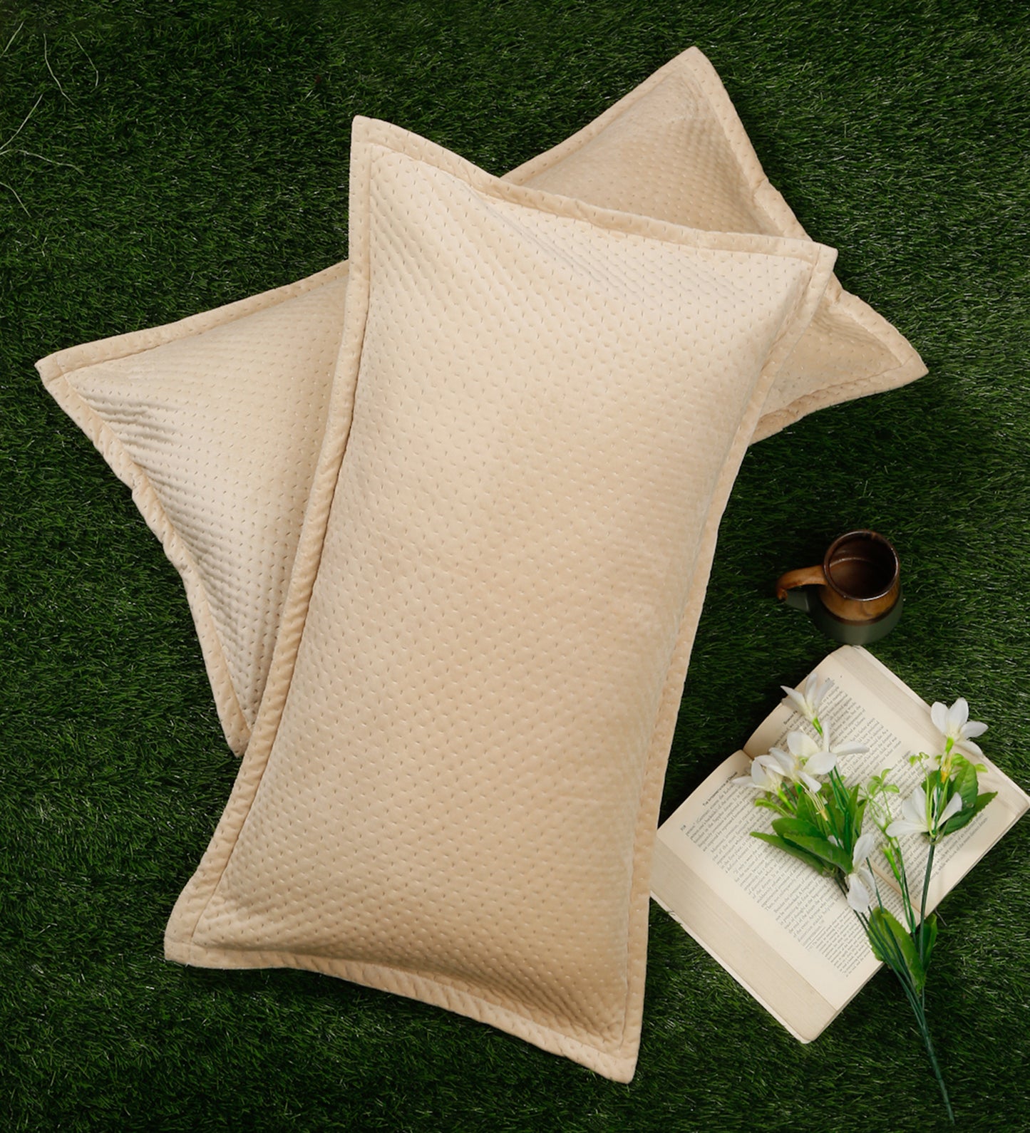 Turquoise Blue Self Design Rectangle Shaped Pillow Cover