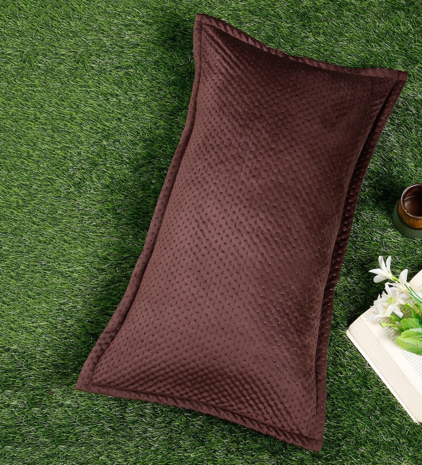 Turquoise Blue Self Design Rectangle Shaped Pillow Cover