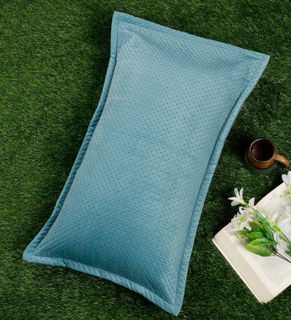 Turquoise Blue Self Design Rectangle Shaped Pillow Cover