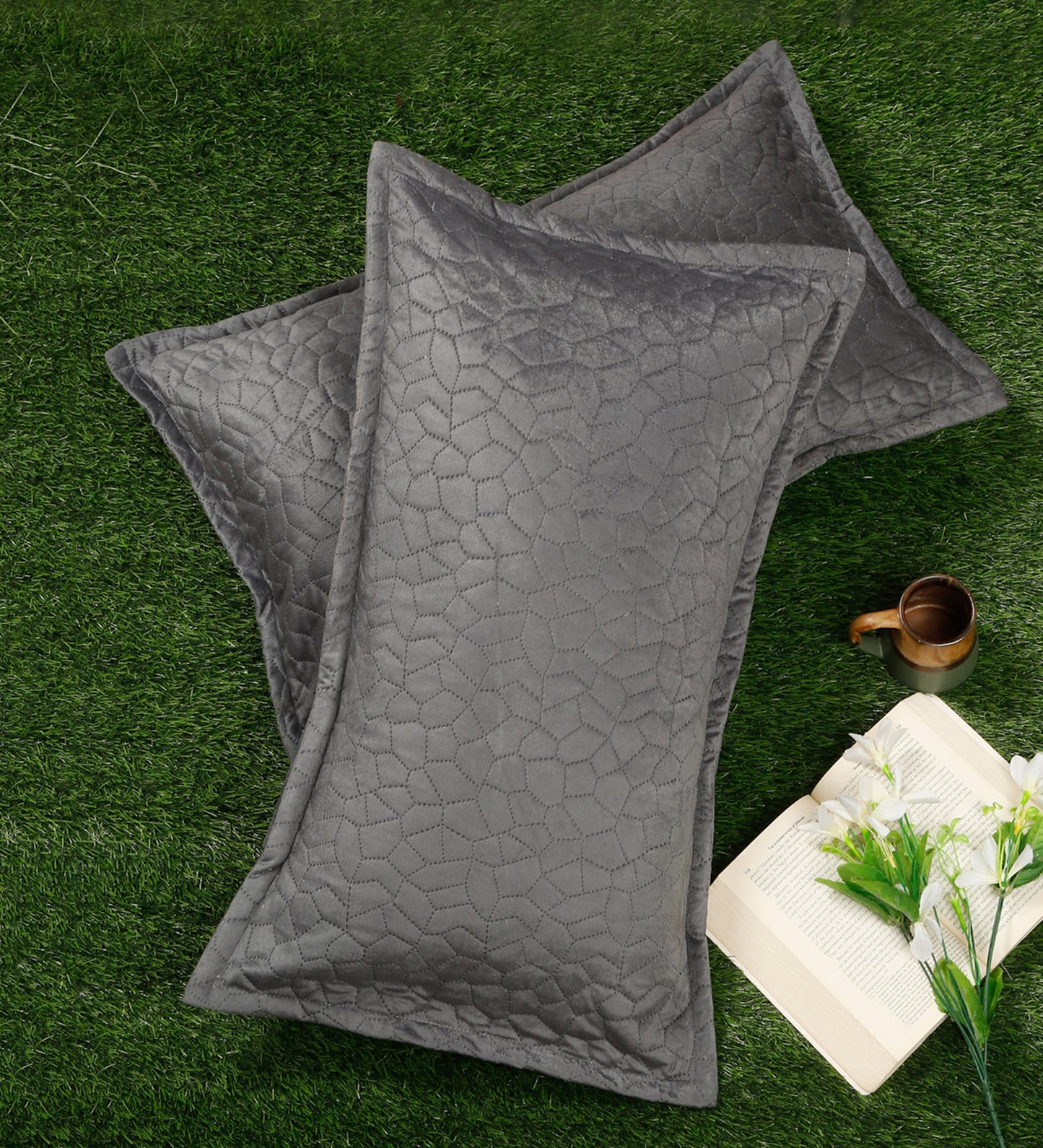 Grey Self Design Rectangle Shaped Pillow Cover