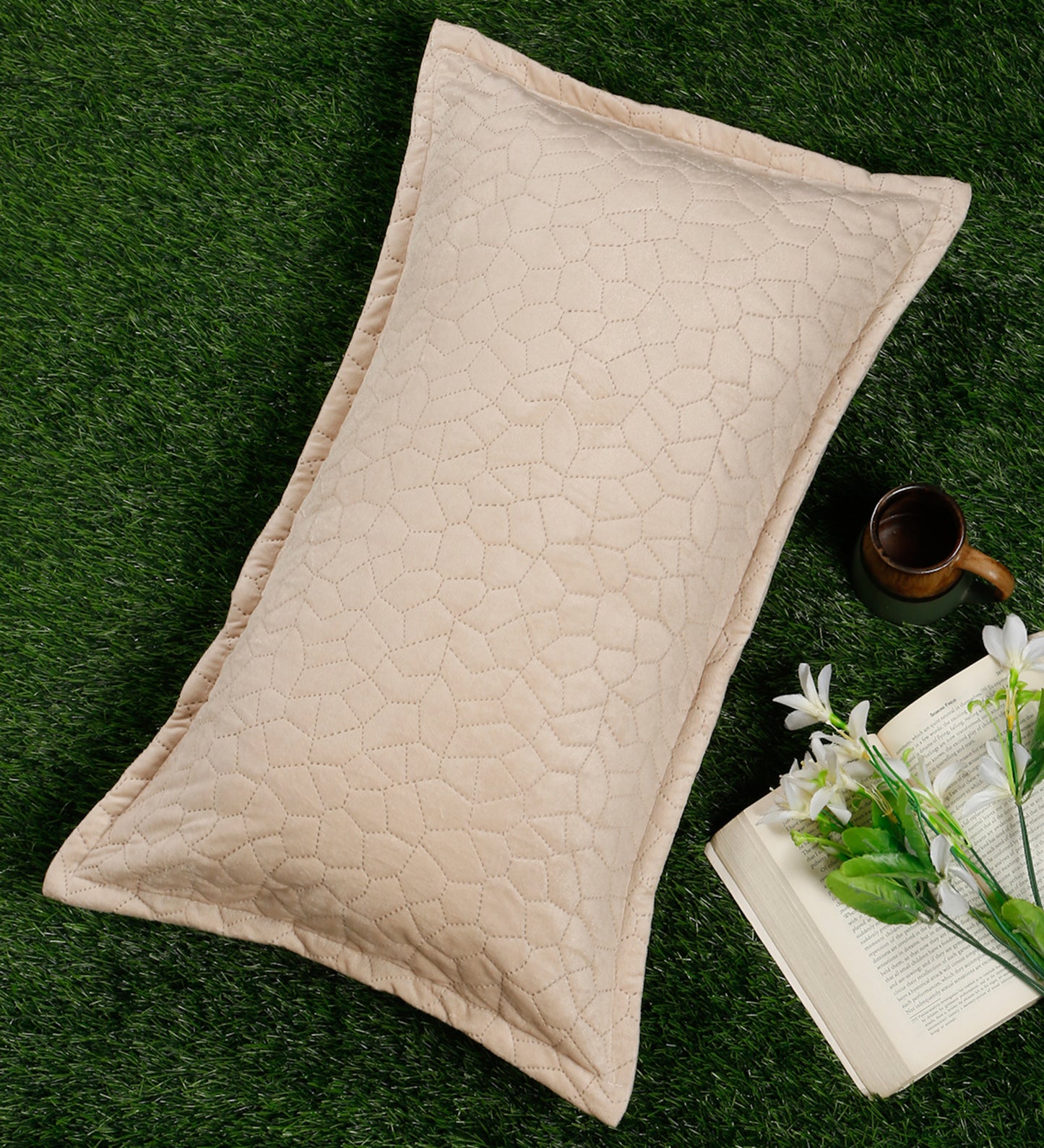 Grey Self Design Rectangle Shaped Pillow Cover