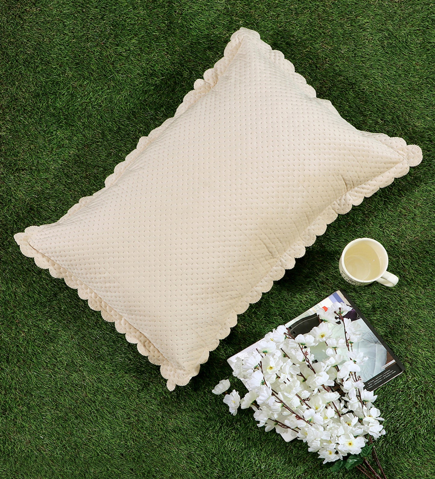 Brown & White Self Design Velvet Rectangle Pillow Cover