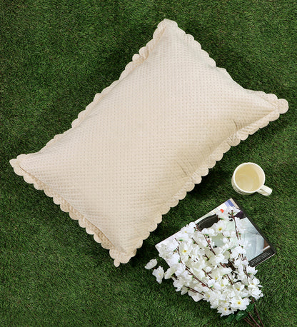 Brown & White Self Design Velvet Rectangle Pillow Cover
