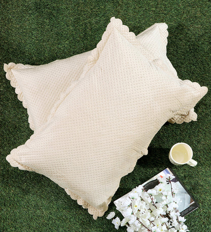 Brown & White Self Design Velvet Rectangle Pillow Cover