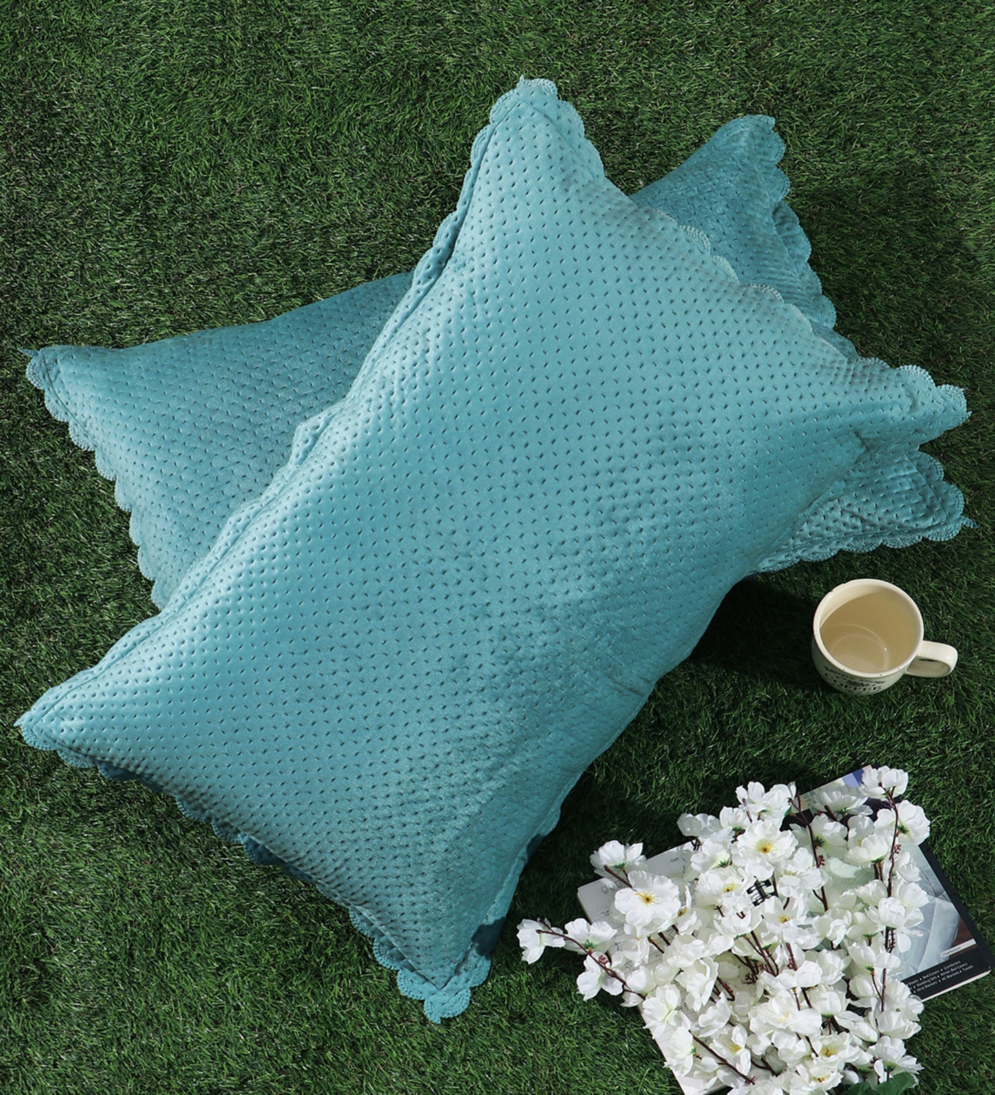 Brown & White Self Design Velvet Rectangle Pillow Cover