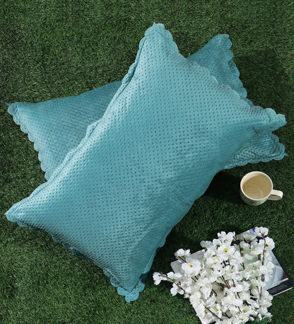 Brown & White Self Design Velvet Rectangle Pillow Cover