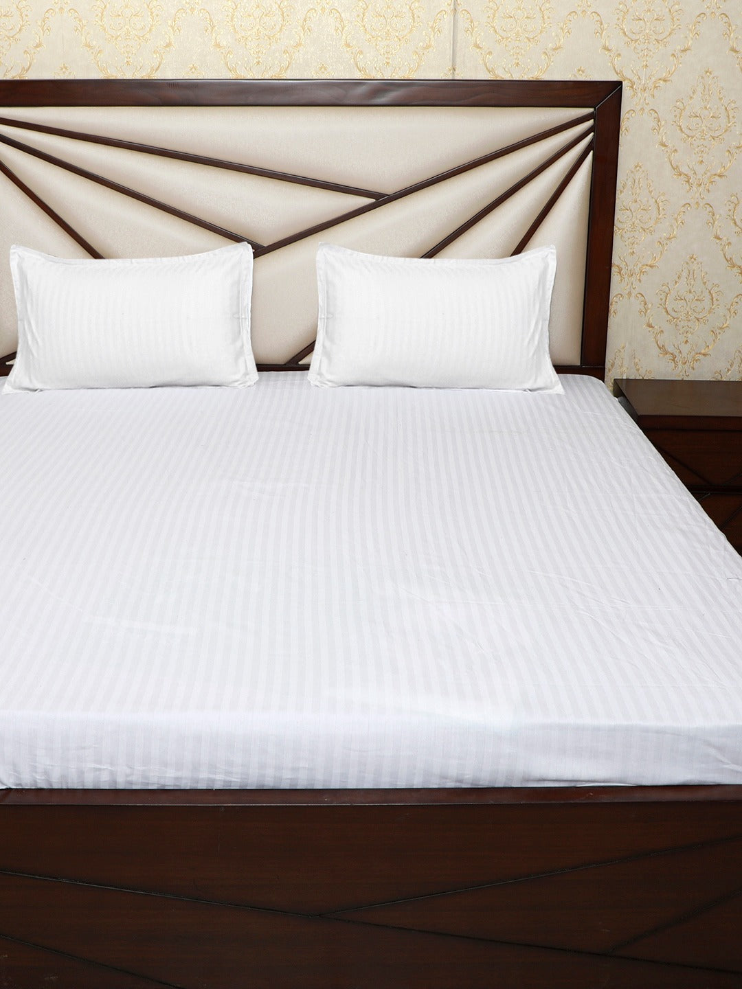 Satin Cotton Striped Premium Bedsheet with  Pillow Covers