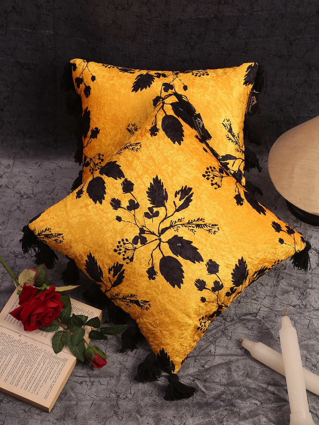 Multicolor Geometric Velvet Square Cushion Covers with Tassels