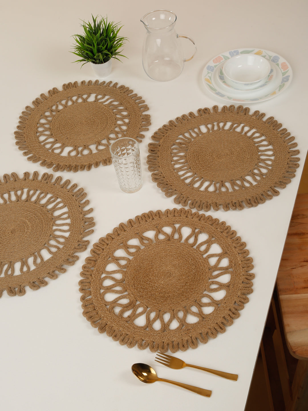 Handcrafted Jute Cotton Table PlaceMats with Self Print Design